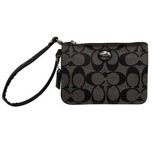 Coach Signature Peyton Wristlet, Iconic "C" Monogram Pattern, Black & Gray